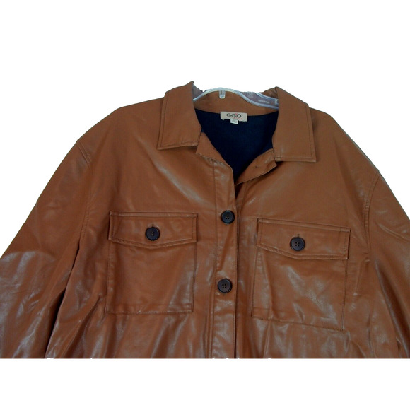 Gigio Vegan Leather Button Shirt Shacket Jacket Medium Brown Women's Size XL - Picture 6 of 13